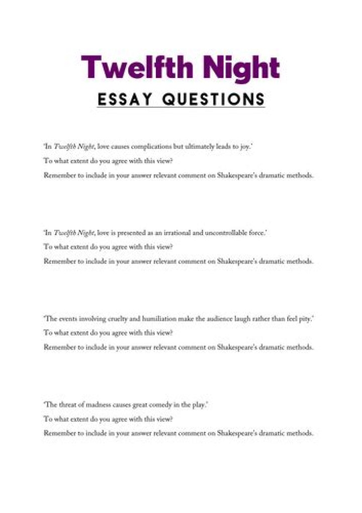 Twelfth Night Essay Questions and Answers PDF: Key Analysis & Study Guide