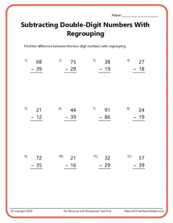 Free Two-Digit Subtraction with Regrouping Worksheets PDF for Kids