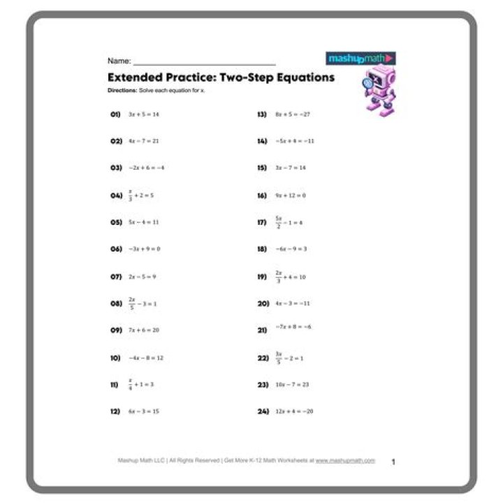 Free Two-Step Equations Addition and Subtraction Worksheet PDF Download