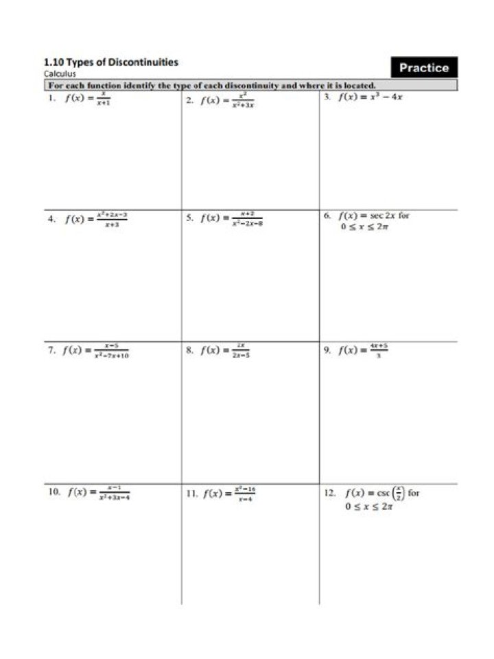 Types of Discontinuity Worksheet with Answers PDF – Free Printable