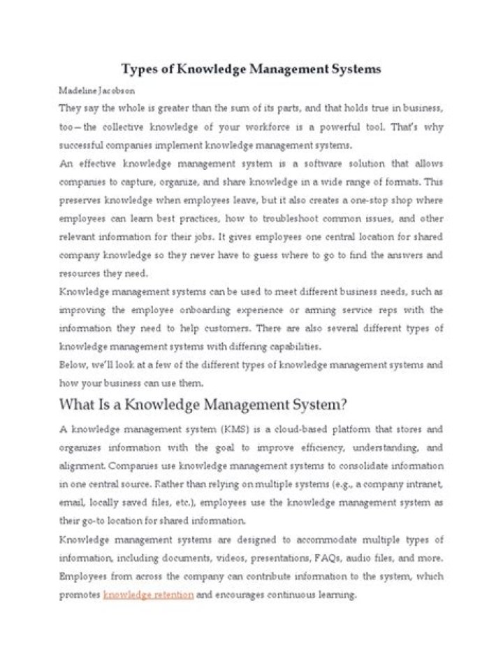 Types of Knowledge Management Systems: A Comprehensive PDF Guide