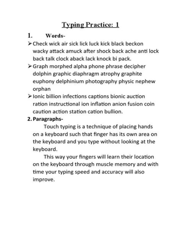 Free Typing Practice Words List PDF for Improved Typing Skills