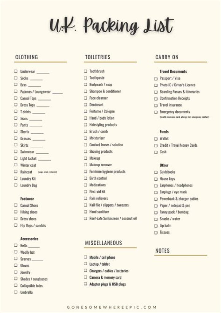 UK Packing List PDF – Essential Travel Checklist