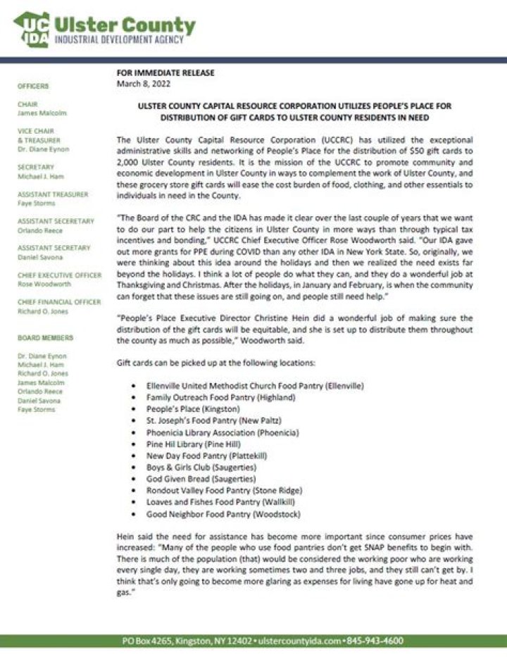 Ulster County Economic Development Major Employers List PDF