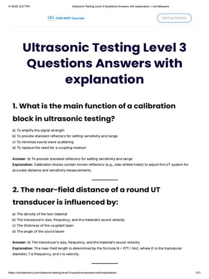 Ultrasonic Testing Level 1: Essential Questions & Answers PDF