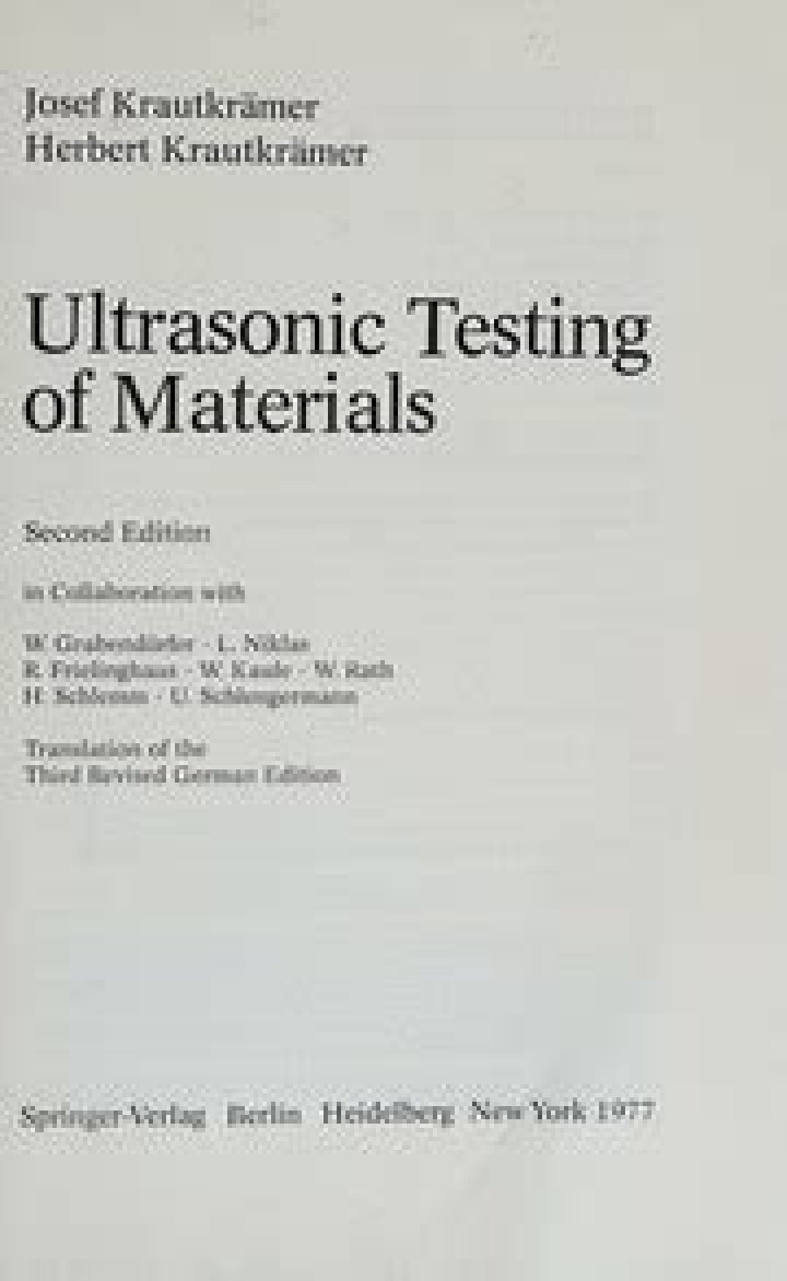 Ultrasonic Testing of Materials: Krautkramer’s Expert PDF Guide