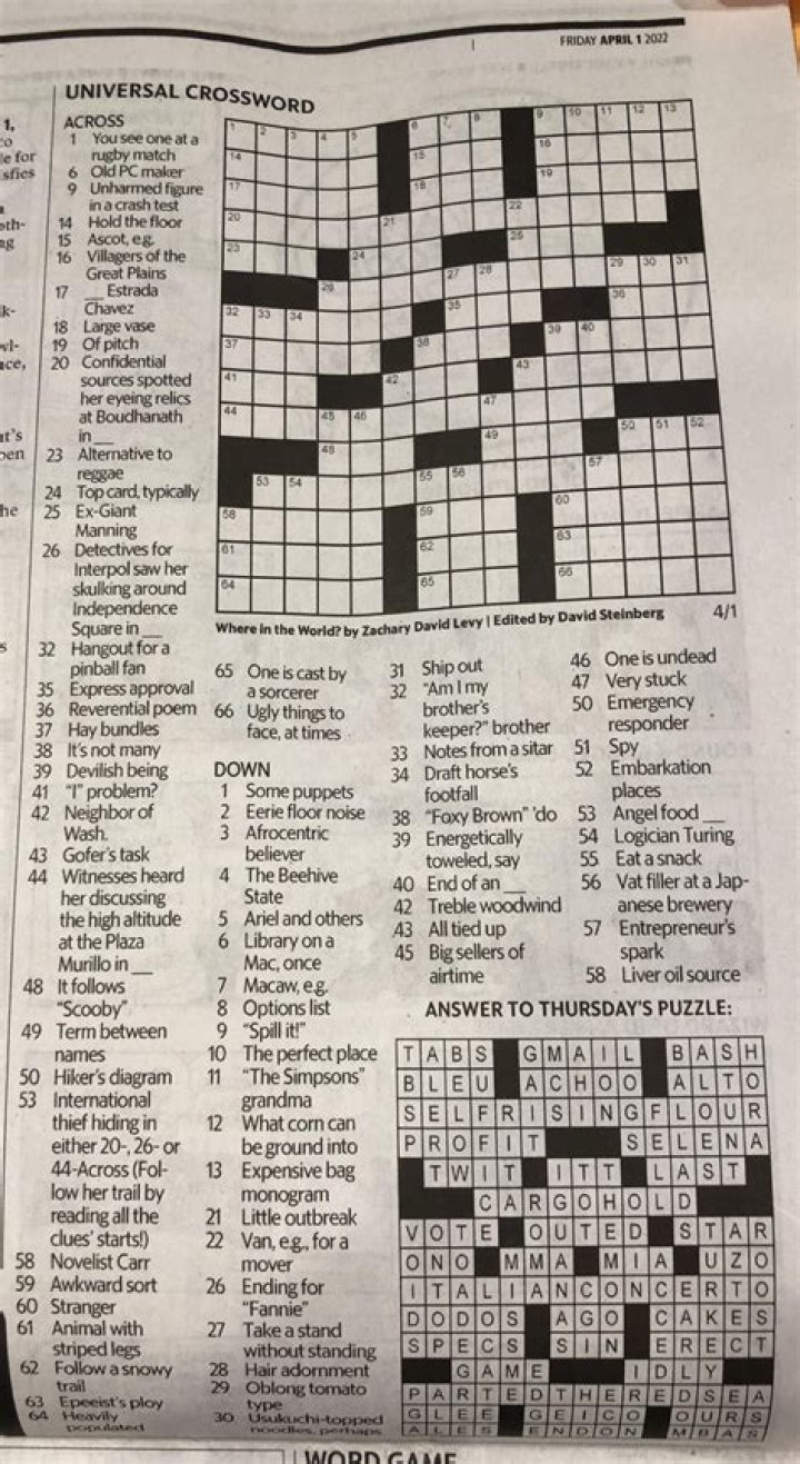 Universal Crossword Puzzle for Today – Free Printable PDF Answers