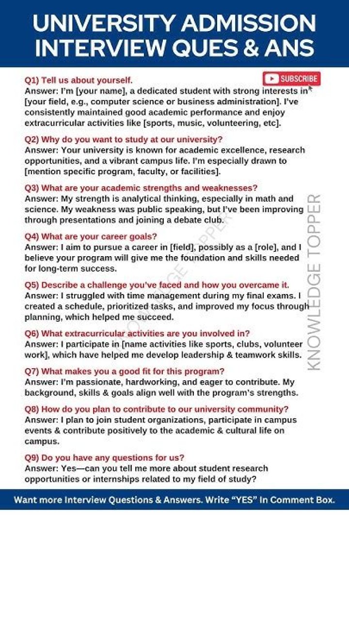 University Admission Interview Questions and Answers PDF: Expert Tips & Common Answers