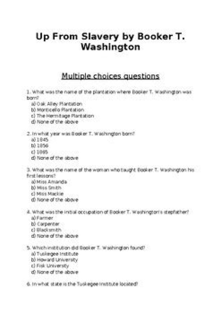 Answers to Up From Slavery Questions and Answers PDF