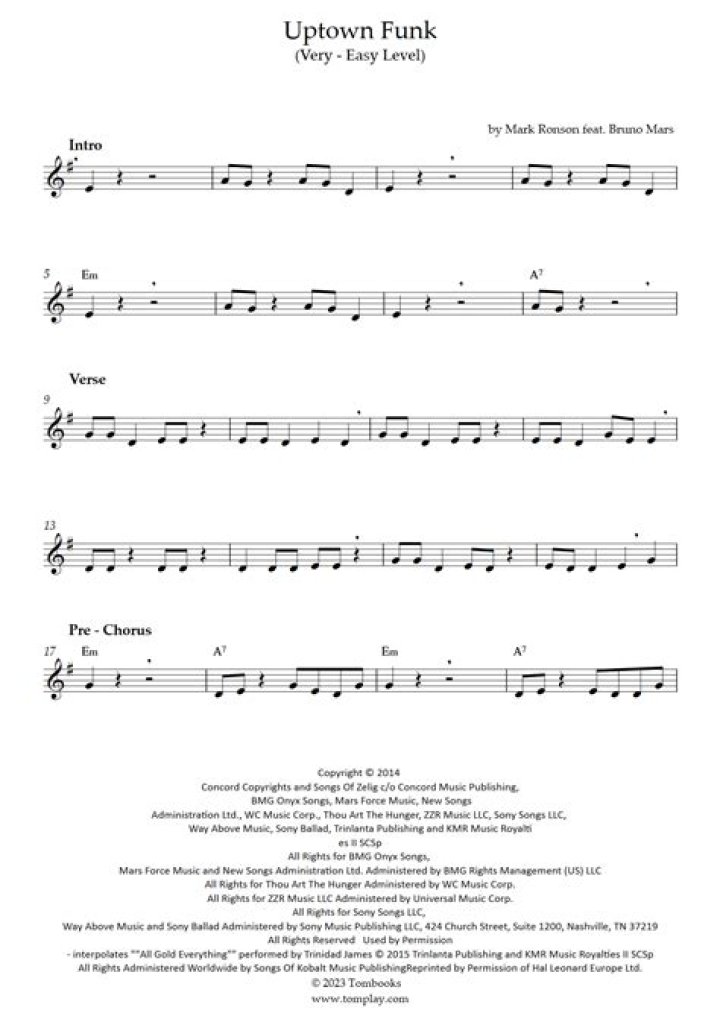 Uptown Funk Lead Sheet PDF – Play & Learn