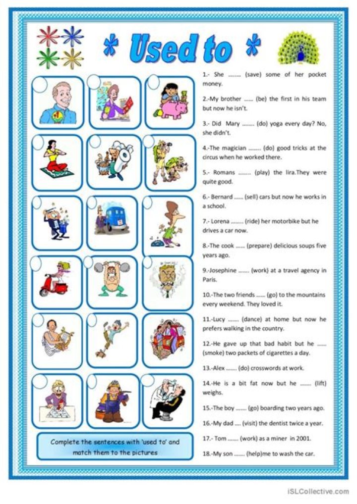 Used to ESL Worksheet PDF – Practice English 'Used to' Constructions