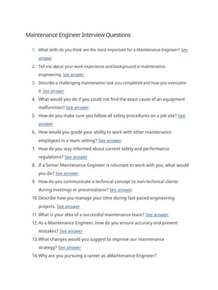 Top Utility Maintenance Interview Questions PDF for 2024