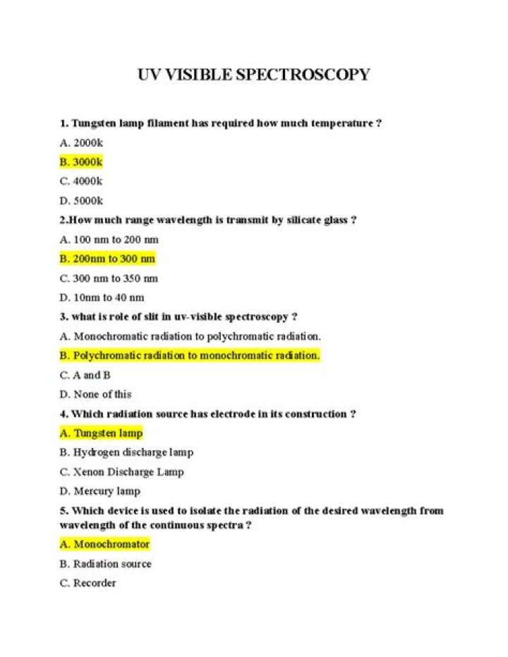 UV-Visible Spectroscopy Questions & Answers PDF for Students