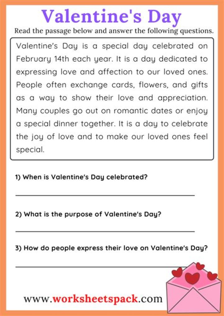 Valentine's Day Reading Comprehension Worksheets PDF – Perfect for Students
