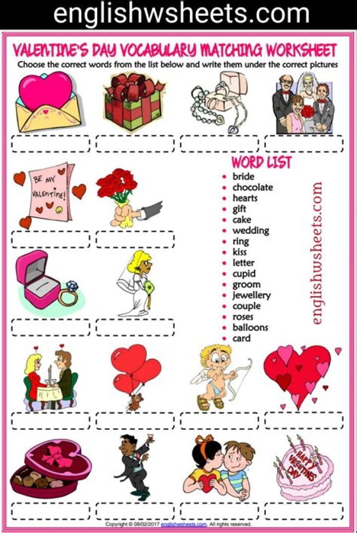 Valentine's Day ESL Worksheets PDF for Free Download