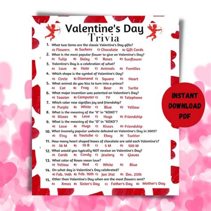 Valentines Day Trivia Questions and Answers Printable PDF