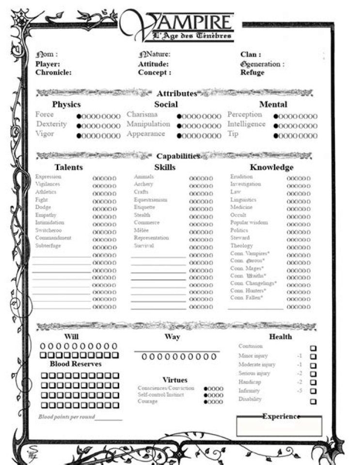 Vampire Dark Ages Character Sheet PDF – Download Complete Game Proficiencies