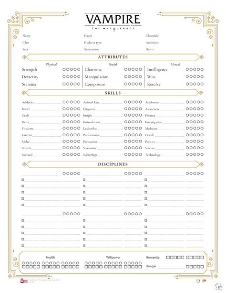 Vampire The Masquerade Character Sheet PDF – Complete Game Tool