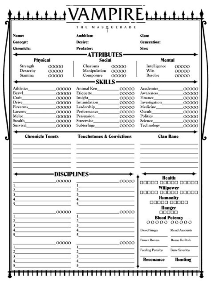 Vampire the Masquerade PDF Character Sheet – Complete Roleplay Guide