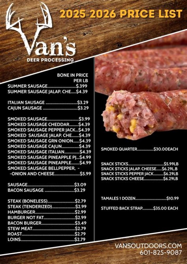 Van's Deer Processing Price Sheet PDF – Competitive Rates & Cost Breakdown