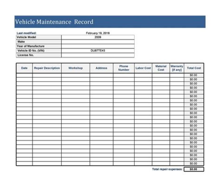 Download Free Vehicle Maintenance Log Sheet PDF