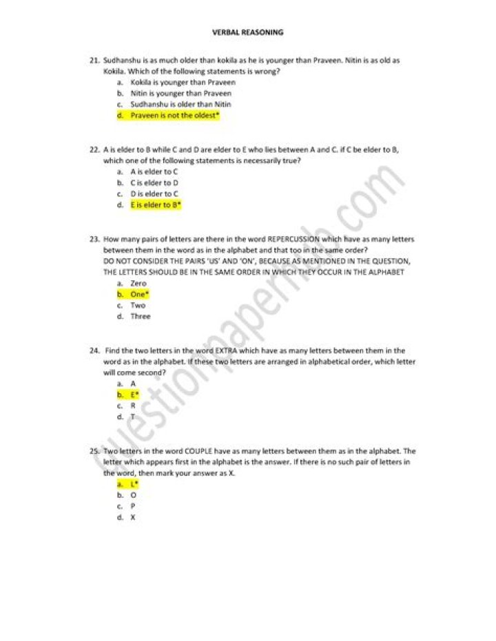 Verbal Reasoning Questions with Answers PDF for Practice