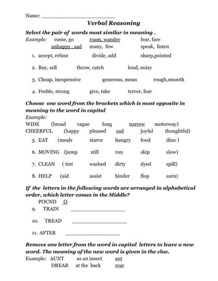 Free Verbal Reasoning Worksheets PDF – Instant Download