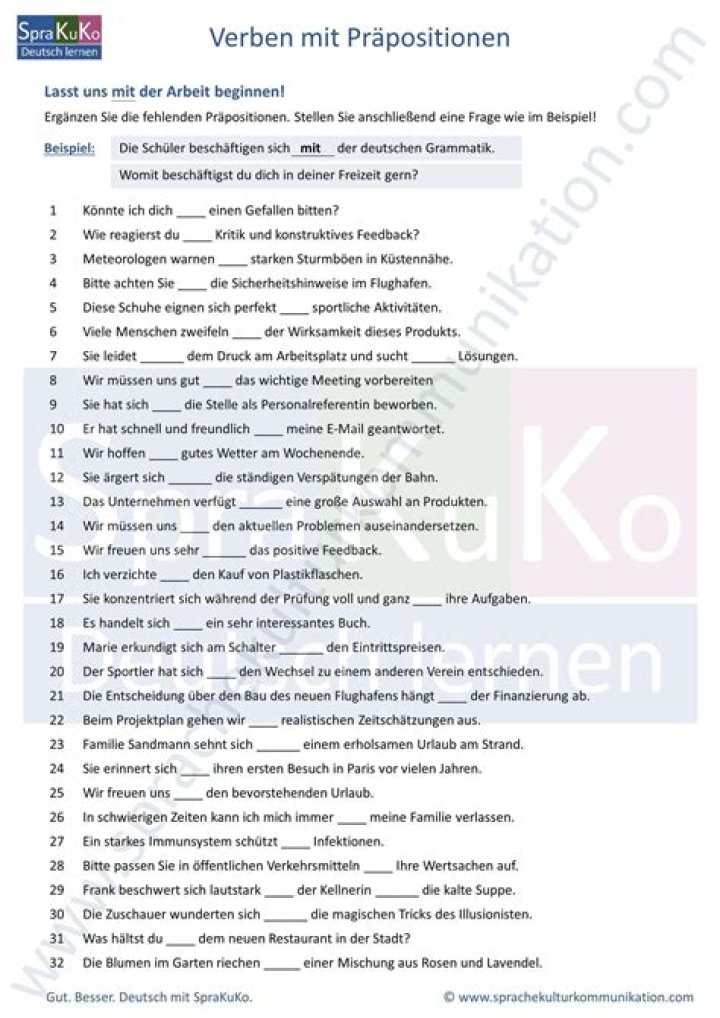Verben mit Präpositionen Liste PDF B2 – Kostenlose Übersicht