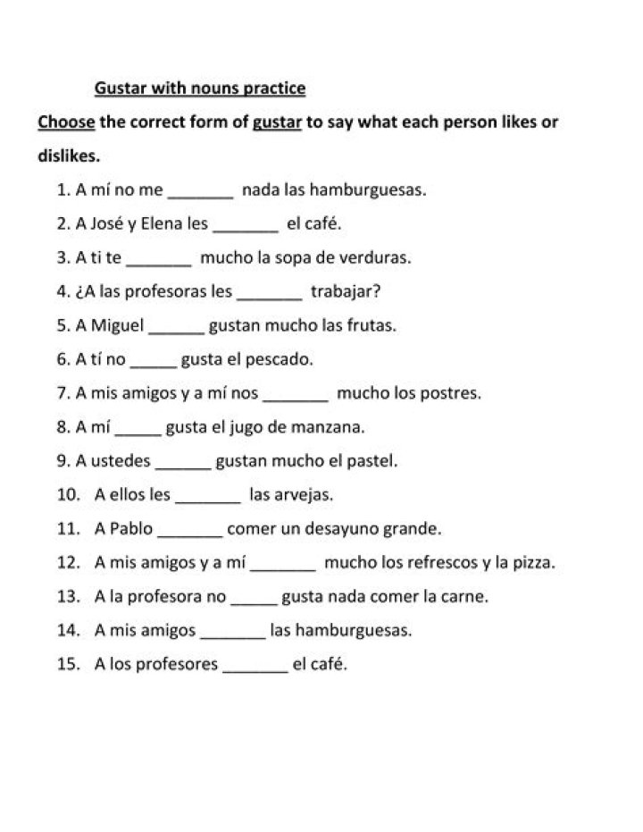 Free Verb Gustar Worksheets PDF – Practice Spanish Verbs Easily
