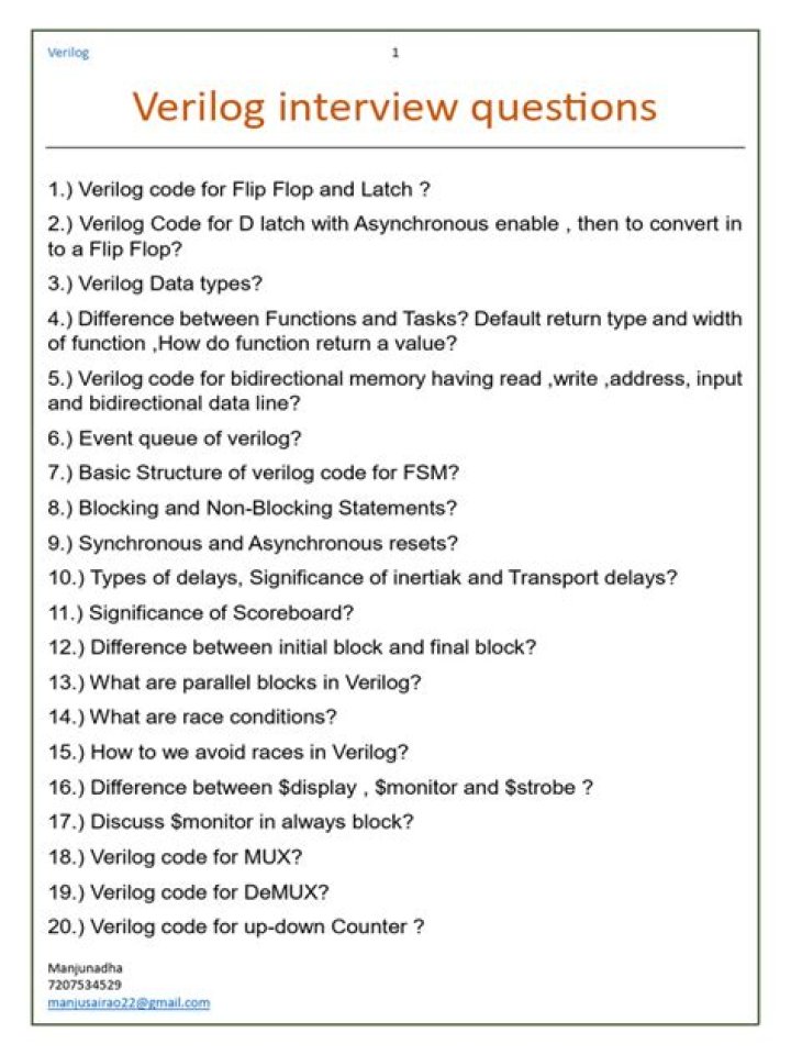 Top Verilog Interview Questions and Answers PDF for Engineers
