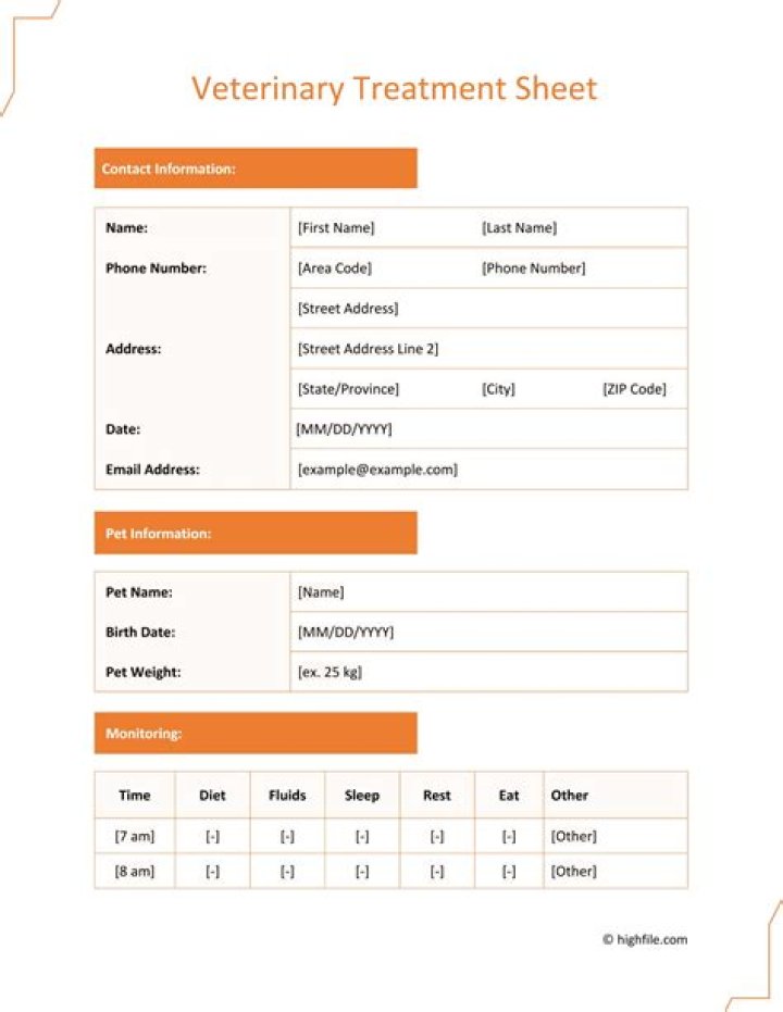 Download Free Veterinary Treatment Sheet PDF for Pet Care