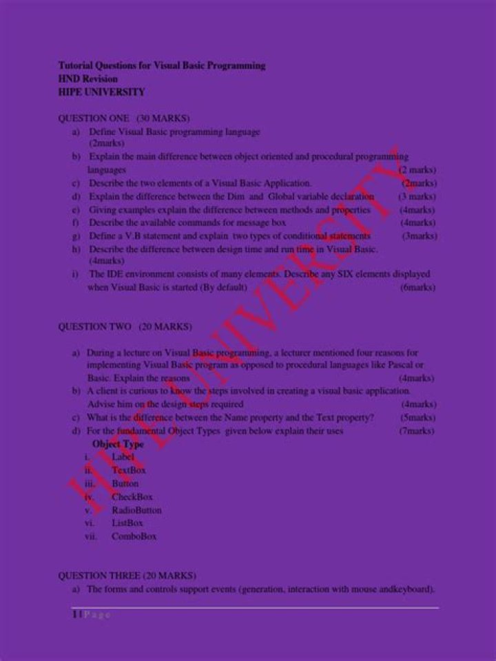 Visual Basic Programming Questions and Answers PDF – Instant Download