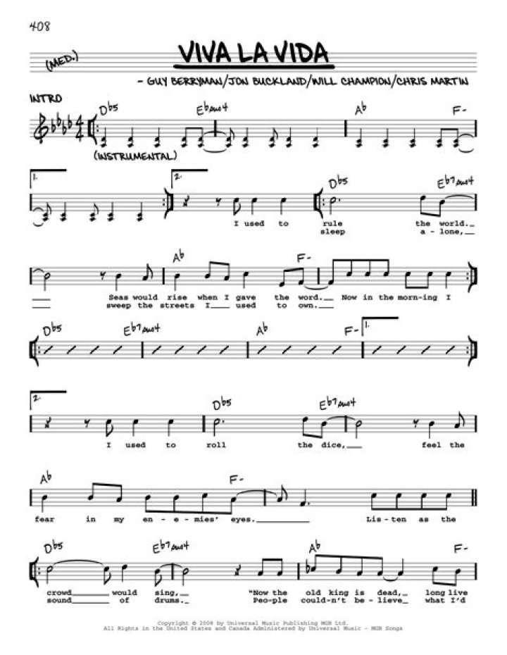 Viva La Vida Lead Sheet PDF – Free Download