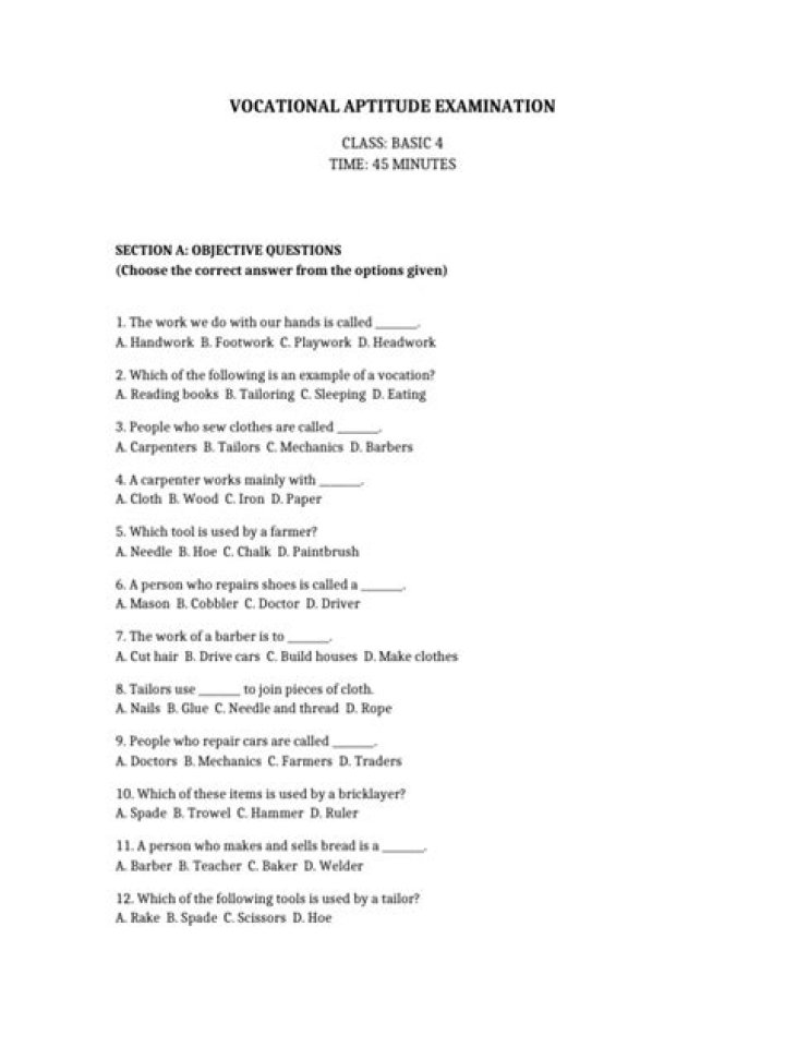 Vocational Aptitude Test PDF: Score Your Career Path Today