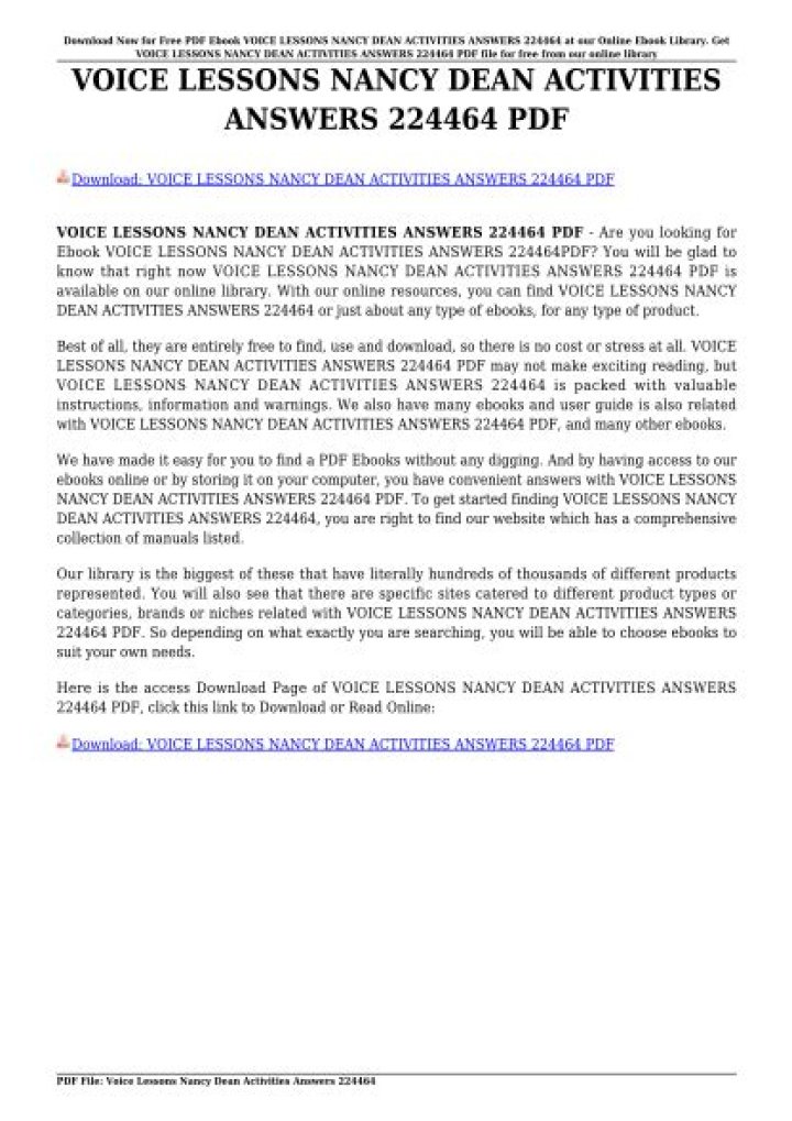 Voice Lessons Nancy Dean PDF Answer Key: Master Your Voice Today