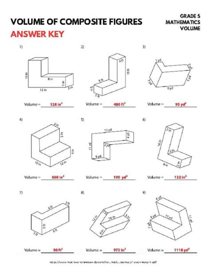 5th Grade Volume of Composite Figures Worksheet PDF