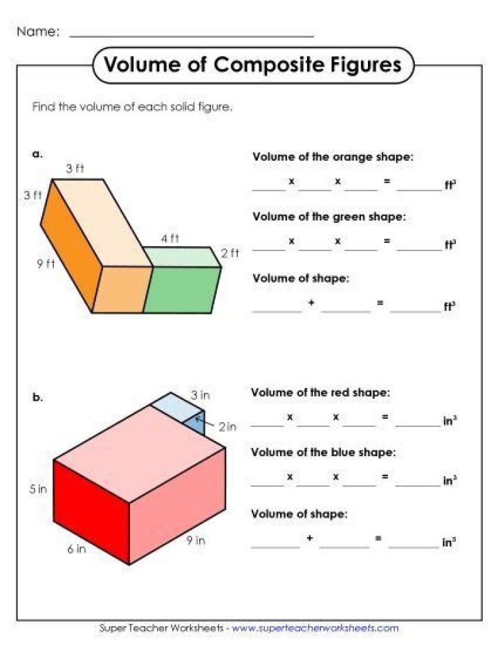 Free 5th Grade Volume of Composite Figures Worksheet (PDF)
