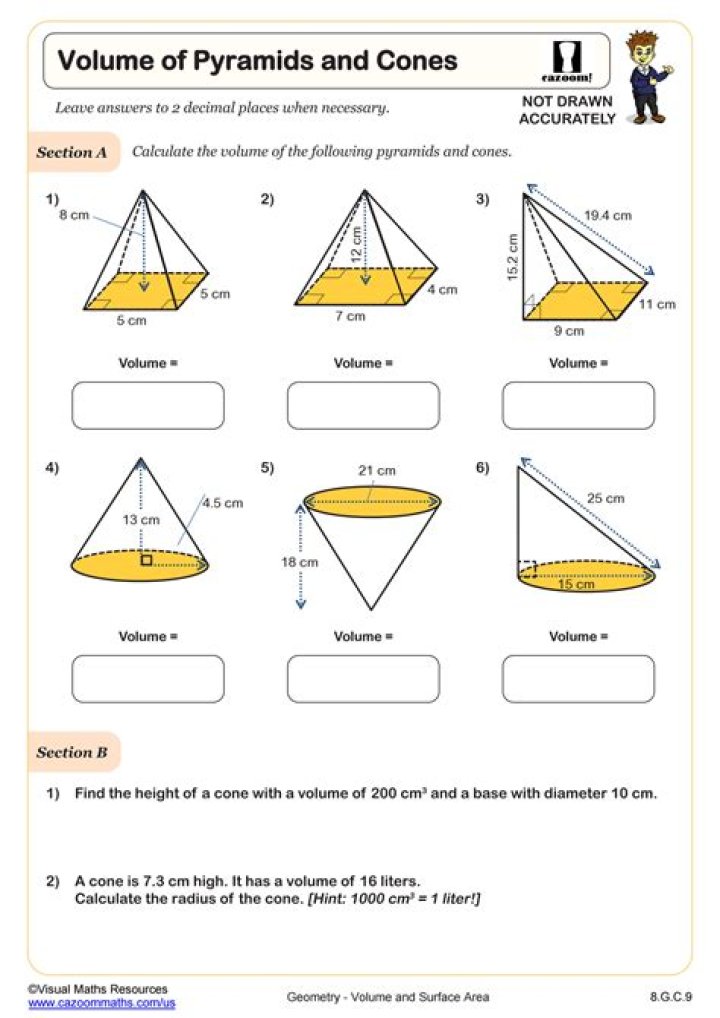 Free Printable Worksheet: Volume of Pyramids, Cones, and Spheres PDF
