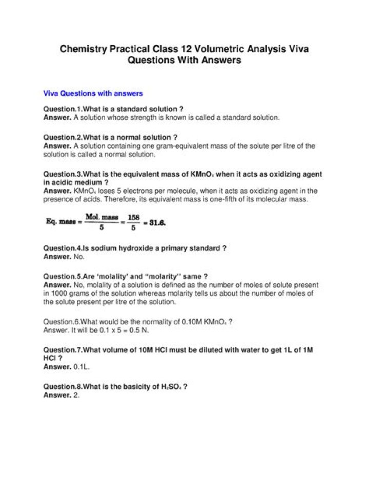 Volumetric Analysis Questions and Answers PDF – Expert Guide