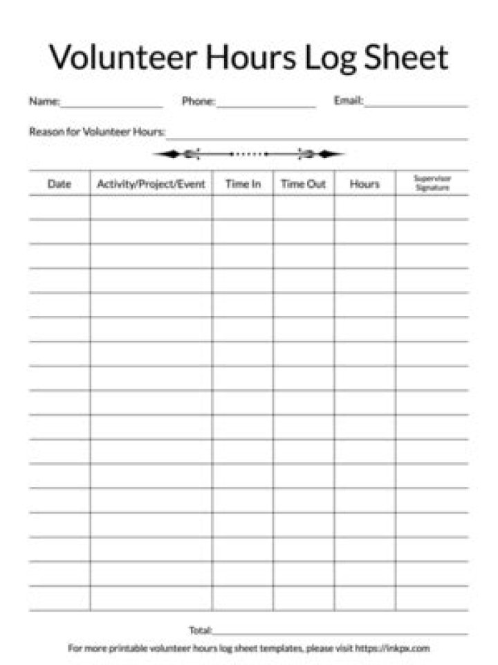 Download Free Volunteer Hour Log Sheet PDF