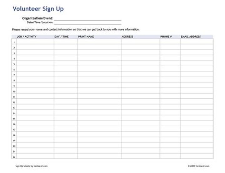 Free Volunteer Sign Up Sheet PDF – Instant Download