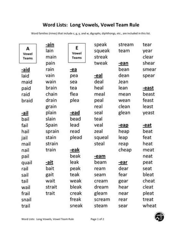 Vowel Teams Word List PDF – Perfect for Phonics Practice