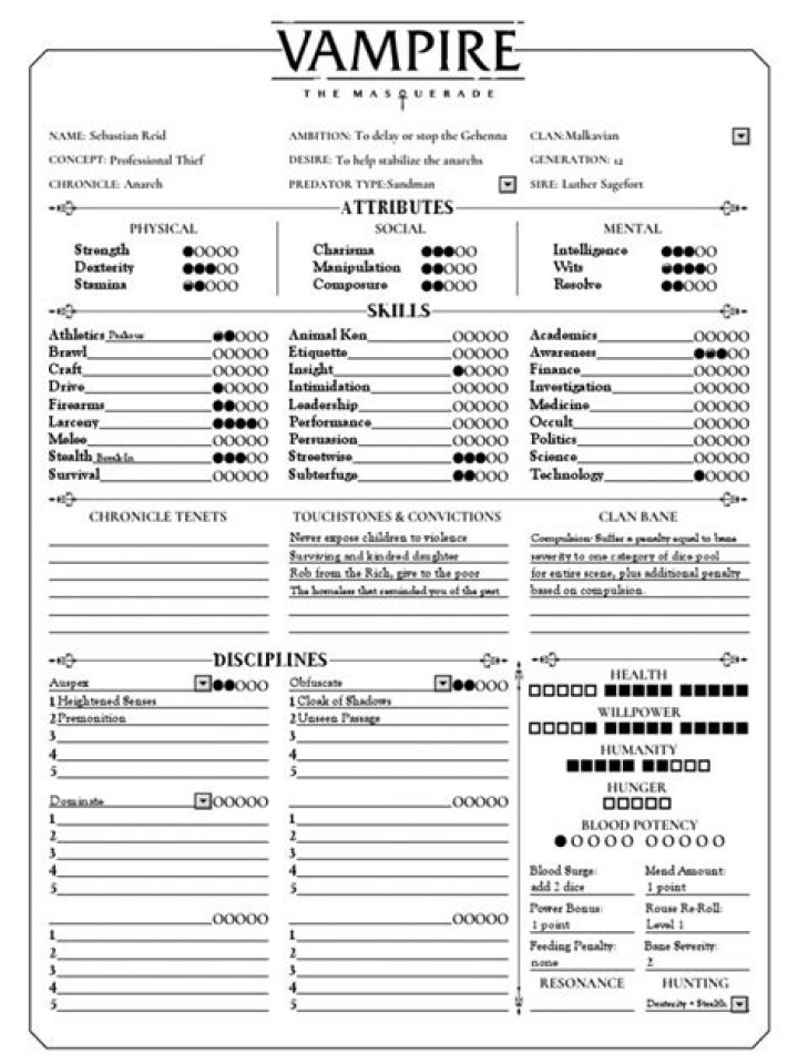 Download VTM Character Sheet PDF for Free