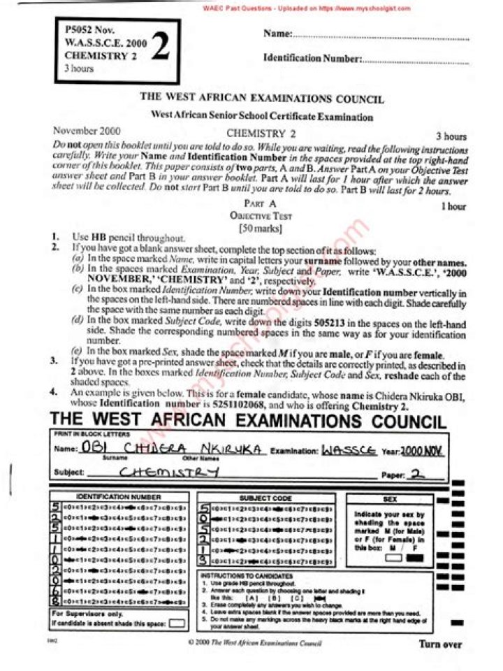 WAEC Chemistry Past Questions PDF – Download Free Exam Papers