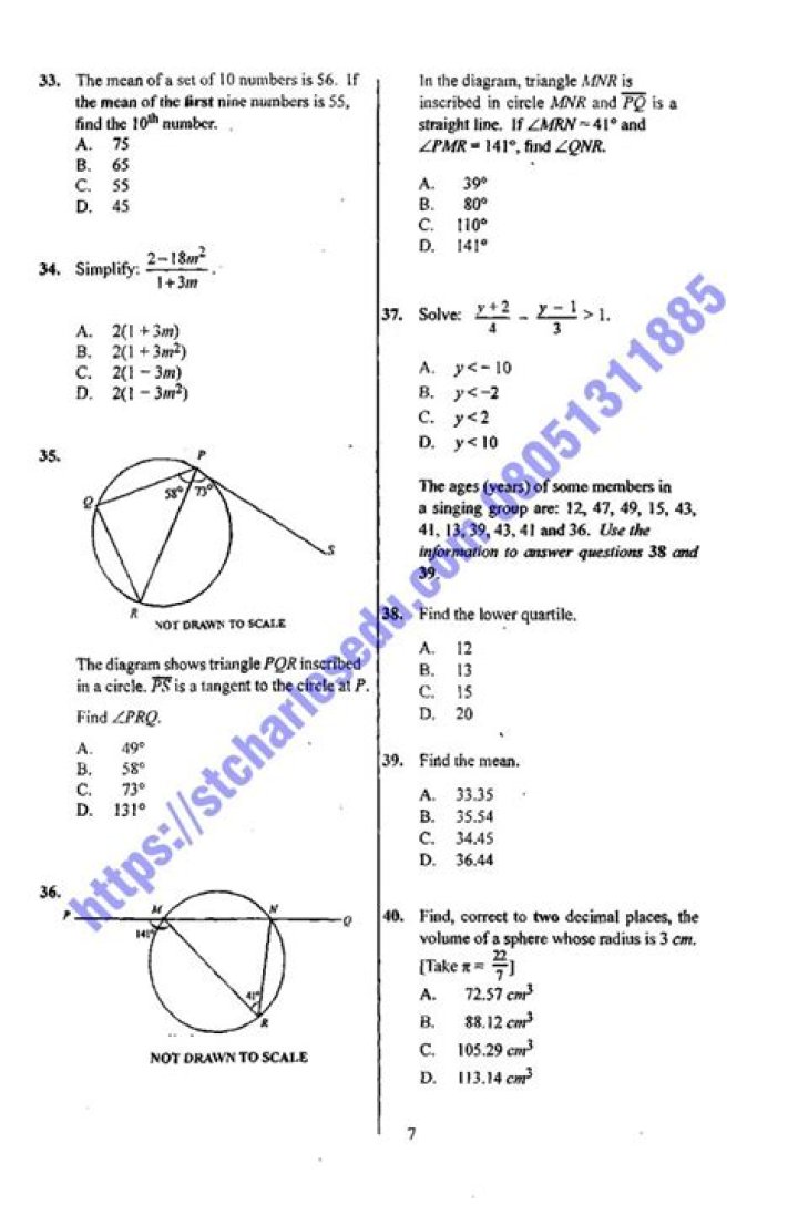WAEC Mathematics Past Questions PDF with Answers
