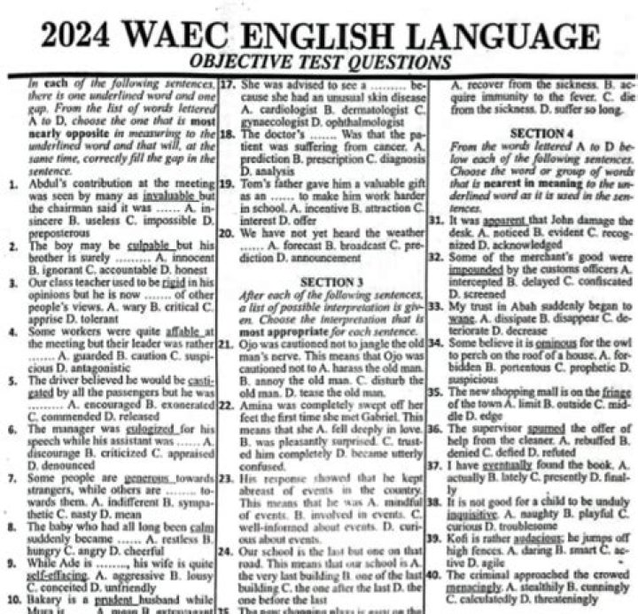 Free Waec Past Questions PDF for 2024 Exam Prep