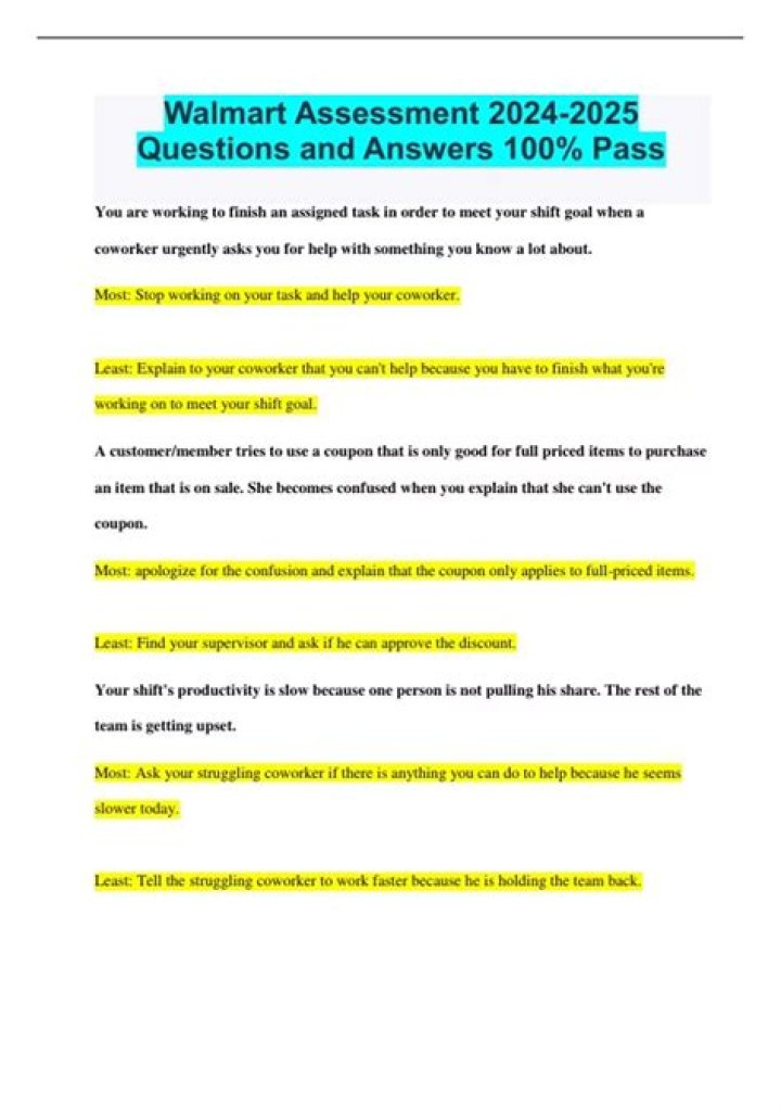 Walmart Assessment Test Questions and Answers PDF – Download Now