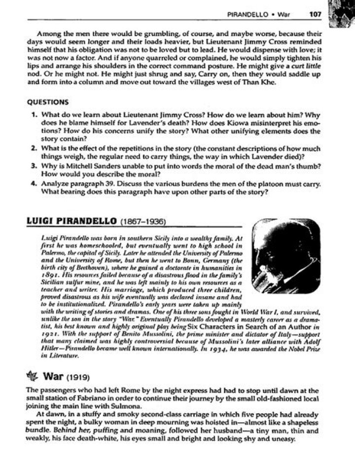 War by Luigi Pirandello: Deep Analysis of Questions and Answers PDF