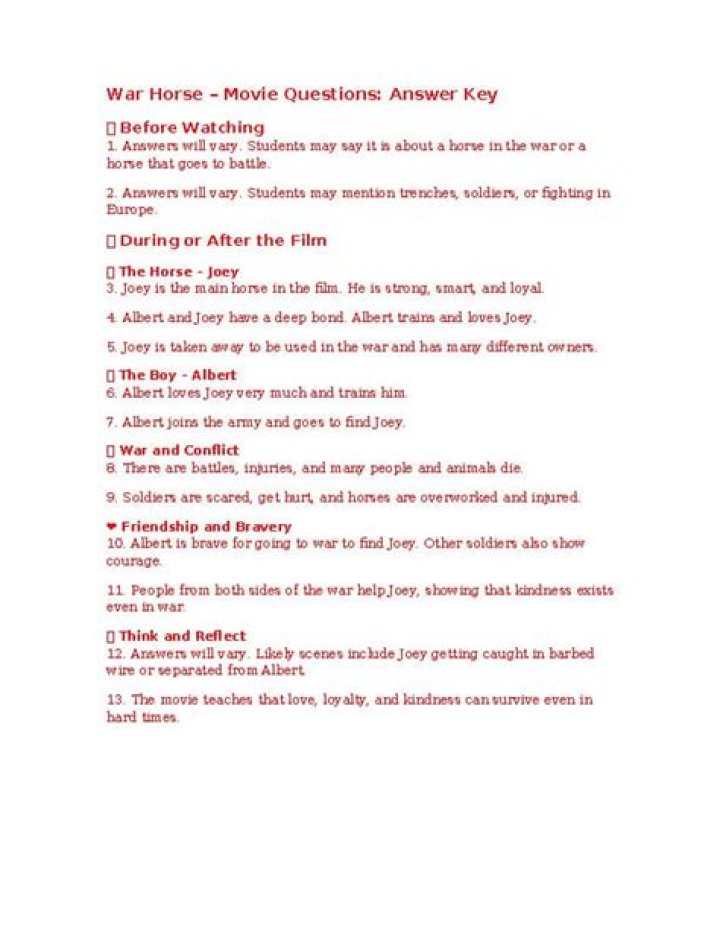 War Horse Movie: Essential Questions & Answers PDF