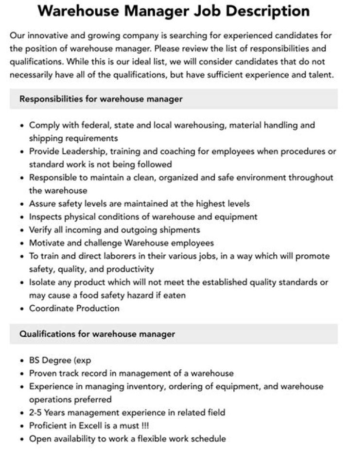 Warehouse Manager Duties and Responsibilities PDF Guide